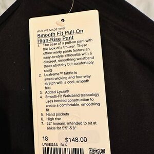 lululemon athletica Black Smooth Fit Pull-On High-Rise Pant